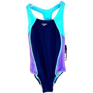 NWT Speedo Girl's Swimsuit One Piece Mesh Splice Thick Strap size 16